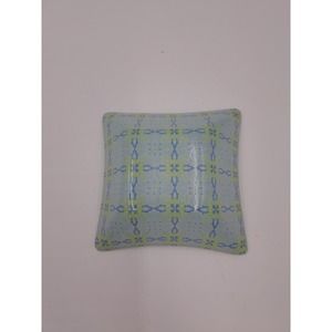 Glass dish trinket tray candle holder green and blue tones